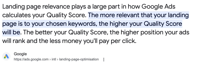 Google Ads Landing Page Relevance